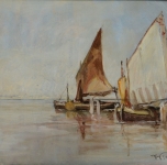 1920, Venezia laguna, olio su cartone cm 24x33