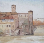 1934 &quot;Isola Tiberina&quot; olio su tavoletta cm 37x48