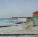 1935 &quot;Spiaggia di Marina di Pisa&quot; olio su cartone cm 27x41