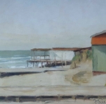 1935 &quot;Spiaggia di Marina di PIsa&quot; olio su cartone cm 27x41