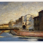 1945 Le rovine del Ponte di Mezzo  (olio su cartone cm 30x40)