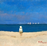1920 ca  Spiaggia versiliese (olio su cartone  cm 17x25)