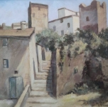 anni '30  &quot;Torri di Certaldo&quot;  olio su cartone cm 24x32