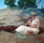 1925 - 30  Letture  (olio su cartone  cm. 46,5x50)