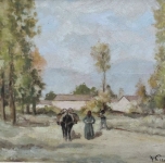 anni '30 &quot;Paese toscano&quot; olio su cartone cm 24x32